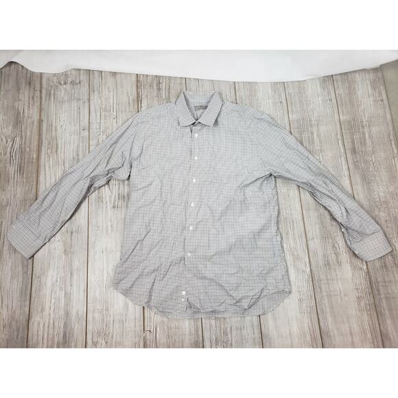 CANALI white square patterned dress shirt cuffed Mens Large - Picture 4 of 4